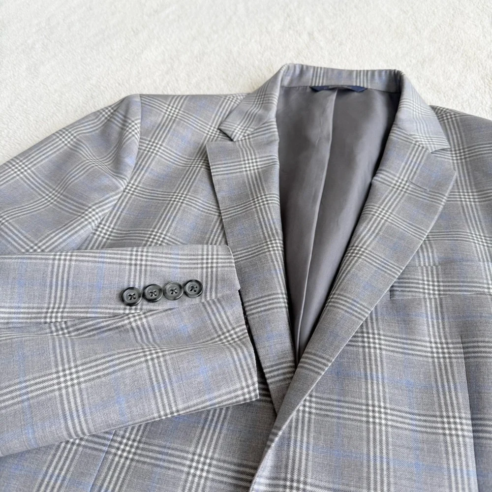 Brooks Brothers 1818 Reda Wool Plaid Gray Blue Long Sleeve Blazer 40R